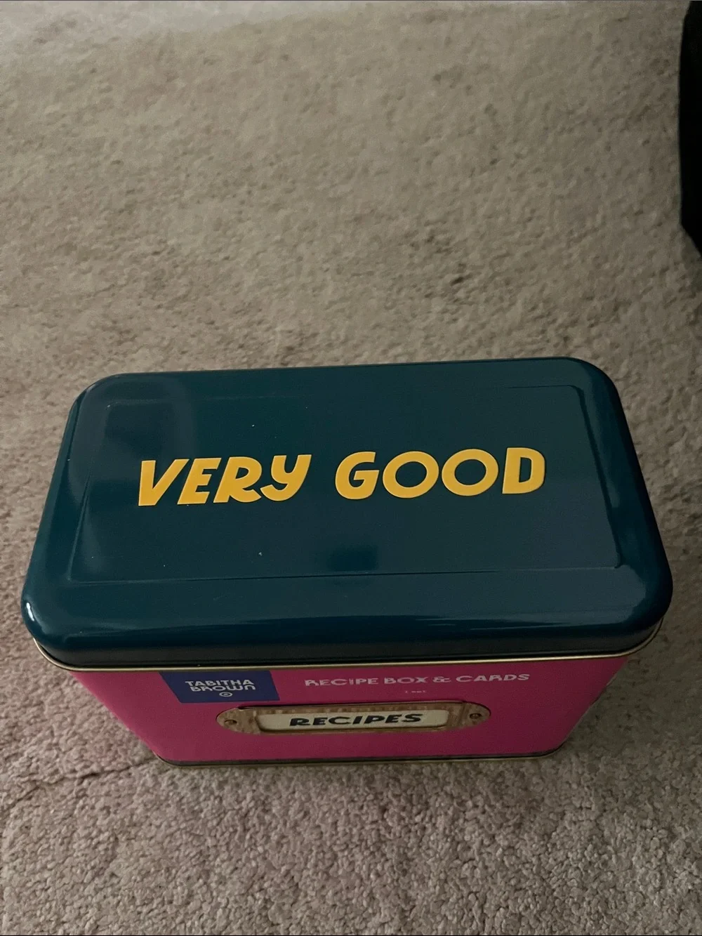 Tabitha Pink & Navy Recipe Tin with Gold Label
